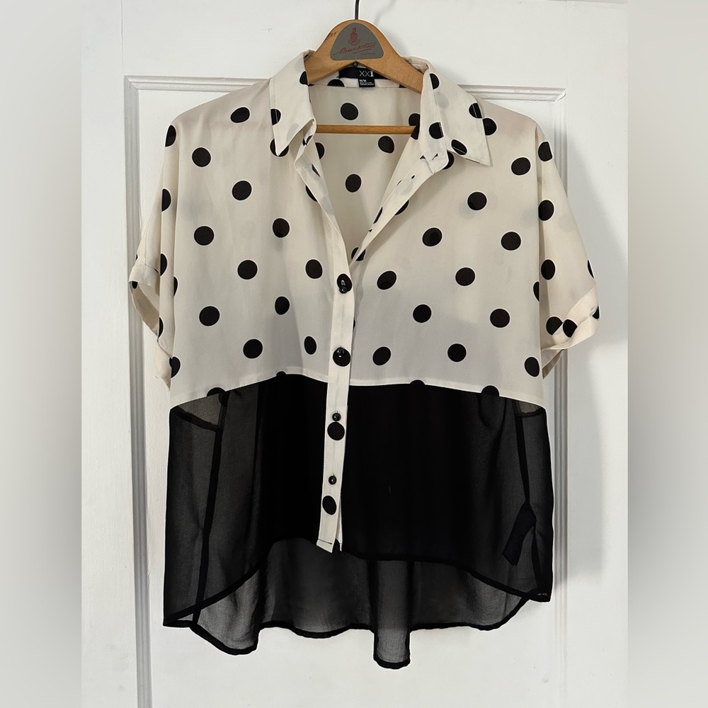 Blouse, polkadot with sheer detail